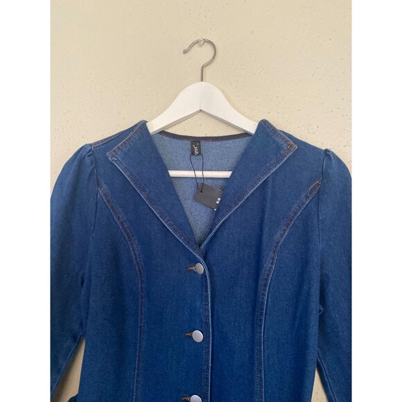 NWT Blue Denim Button-Up Dress With Belted Waist By Allega K - Size M - Picture 8 of 15